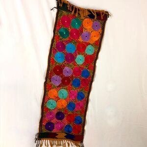 Vintage Colorful Table Runner Machine Embroidered Intricate Flowers 48 X 17 in